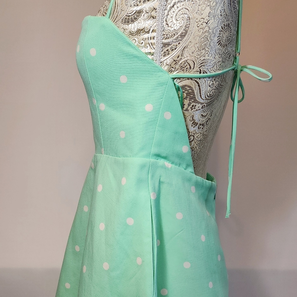 ZARA polka-dot mint green linen blend mini dress